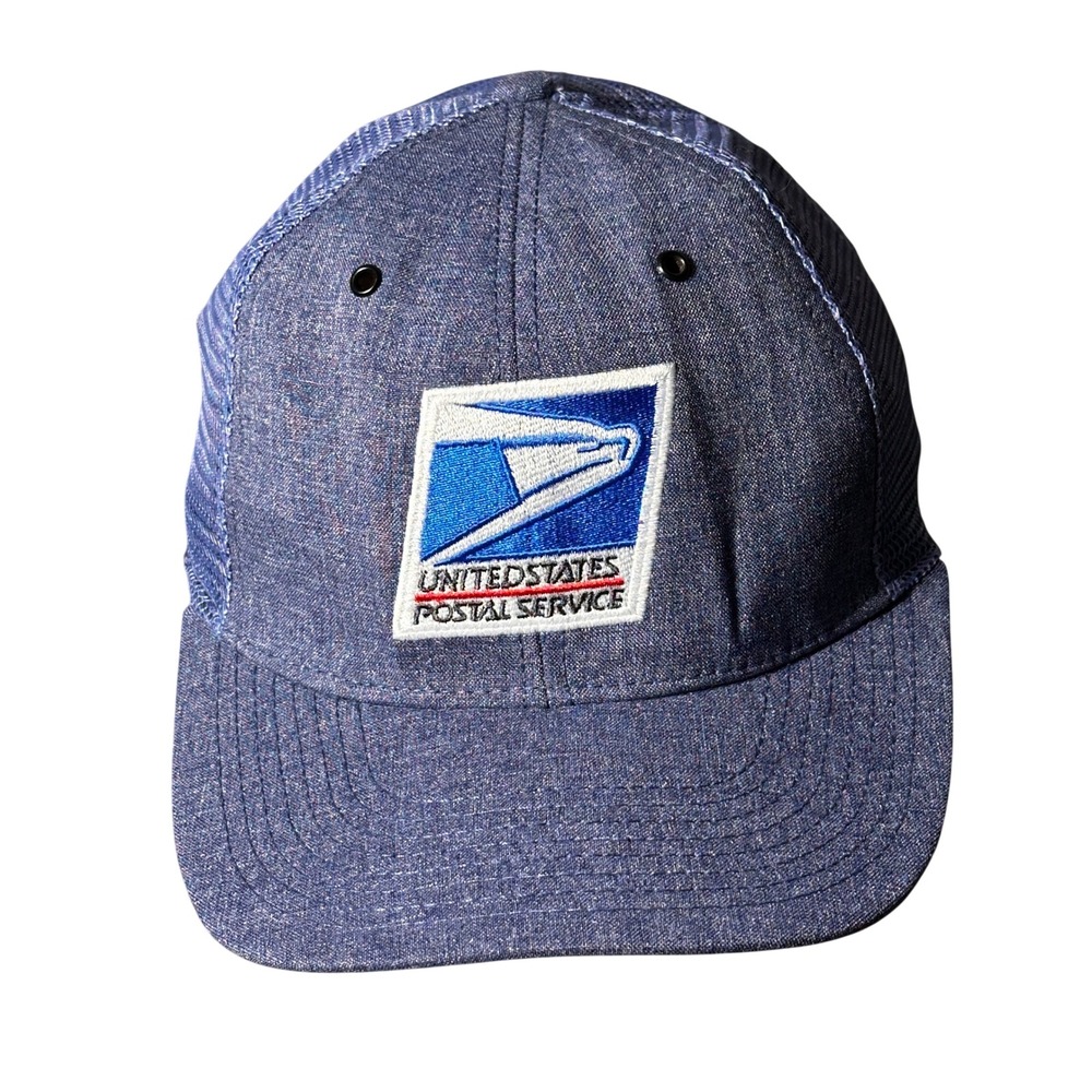 Vtg 1990's USPS Trucker Hat Mens Large Blue USA Made Mesh Snapback Eagle Logo